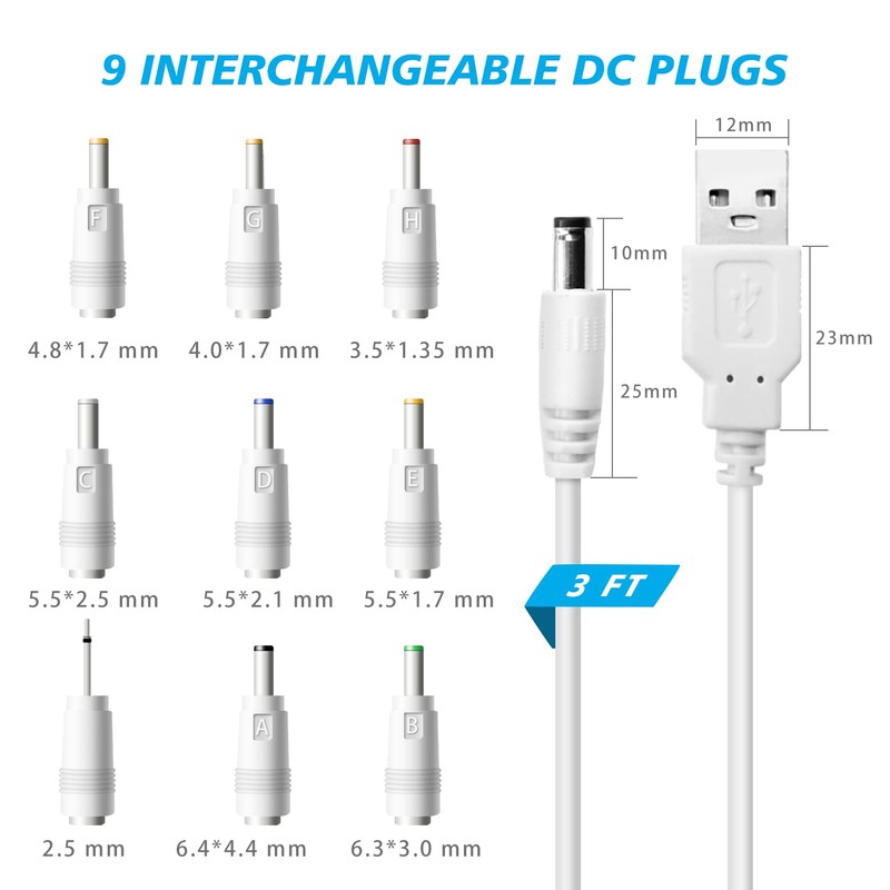 USB to DC 5V Power Cord, Universal DC 5.5x2.1mm Charging