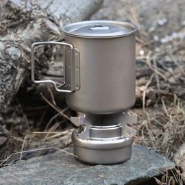 Lixada Mini Titanium Liquid Alcohol Burner Ultralight Titanium Camping Stove Portable with Cross Stand Rack