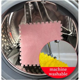 12 Pcs Plush Foam Interlocking Carpet Tiles,Soft Shaggy Fluffy Floor Area Rugs with Padding,Colorful Floor Protective Mats for Home Kids Room Playroom (Grey and Black, 11.8 x 11.8 x 0.39)