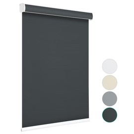 Changshade 100% Blackout Roller Shades Cordless Blinds for Windows, Free-Stop Shades, Thermal Insulated Fabric, UV Protection, Natural Woven Blinds for Home and Office,44" W*72" H,Black