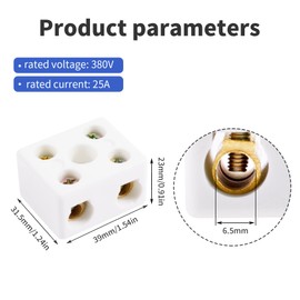 Skweawert 2 Way 5 Hole 6.5mm 25A 380V Ceramics Terminal Blocks 2W5H High Temperature Resistance Porcelain Ceramic Connectors 39x31.5x23mm for Electrical Wire Cable