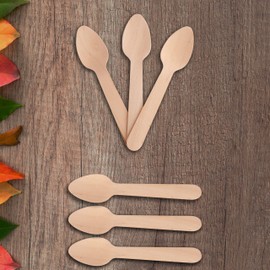 GoCoPack Wooden Cutlery: Pack of 100 Disposable Wooden 11cm Tea Spoons - Eco Friendly 100% Compostable and Biodegradable