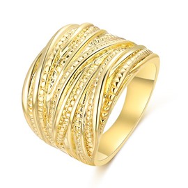 Aprilery Gold and Silver Rings for Women, Fashion 18K Gold Plated Chunky Statement Ring Band Dome Mask Design Cocktail Costume Jewelry for Her (Gold - Wide, 10)