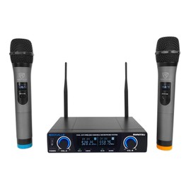 Rockville RWM72U Dual UHF Wireless Handheld Microphone System, Digital Display, Long Range, Noise Filter, for Karaoke and Live Performances