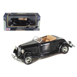 Motormax 1/24 Scale Diecast Model DCD 1934 Ford Coupe Convertible Black Metal Car Toy with Open Doors