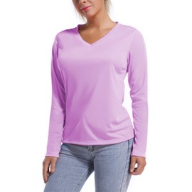 BUBBLELIME Women's UPF 50+ Sun Protection Athletic T-Shirt Workout Tops - V Neck Long Sleeve_Purple Small