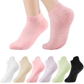 Zuimei 6 Pairs Pilates Socks Non Slip Women, Yoga Socks for Women Non Slip, Cotton Grip Socks Women for Yoga, Pilates, Dance, Fitness, Size UK 4-7