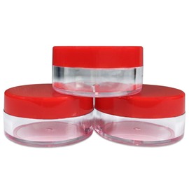(Quantity: 10 Pieces) Beauticom 10G/10ML Round Clear Jars with RED Lids for Makeup, Lotion, Creams, Eyeshadow, Cosmetic Product Samples - BPA Free