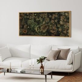 MUDECOR Extra Large Framed Canvas Print Wall Art Vintage Botanical Dark Floral IIllustrations Ready to Hang Painting for Living Room Bedroom Multi-Sizes - 60"x30"