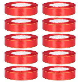 10 Rolls Wrapping Ribbon 24 Yards/Roll Gold Edge Red Ribbon Wedding Party Gift Wrapping Decorative Ribbon