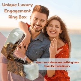RWA Slim Proposal Ring Box – Elegant Wooden Jewelry Case for Engagement, Wedding Day & Ring Bearer Gift - Thin Proposal Box, Modern Holder & Keepsake, Flash (platinum/dark wood)