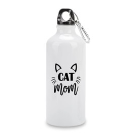 VEHFA Funny Aluminum Sports Water Bottle Cat Mom Insulated Sports Water Bottle with Carabiner Clip, 20 Oz, White