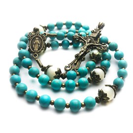 Turquoise and Mother of Pearl Stone Rosary with Miraculous Medal