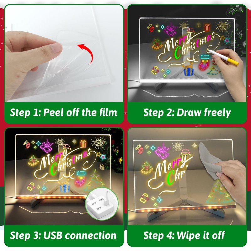 LED Note Board with 7 Colors Pen/Stand, Acrylic LED Writing