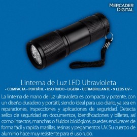 Mercader Digital Linterna Uv Lampara Luz Negra Ultravioleta Billetes Falsos