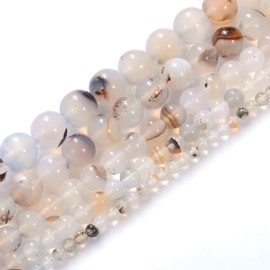 Natural Stone Beads 6mm Smooth Surface Moss Grass Agate Gemstone Beads Round Loose Beads Crystal Energy Stone Healing Power for Jewelry Making DIY,1 Strand 15"