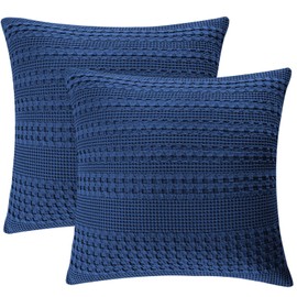 PHF 100% Cotton Waffle Weave Euro Sham Covers, 2 Pack 26" x 26" Pillow Covers for Elegant Home Decorative, No Insert, Decorative Euro Throw Pillow Covers for Bed Couch Sofa, Navy Blue