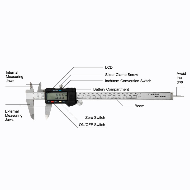 SCITOOLS Digital Caliper 0-8" Measuring Tool with Metal Ruler, Micrometer