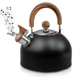 Whistling Tea Kettle for Stovetop, 2.5L Stainless Steel Tea Pot Kettles with Foldable Handle, Water Kettle Rapid Boiling Teapot for Home Kitchen Supplies (Black)