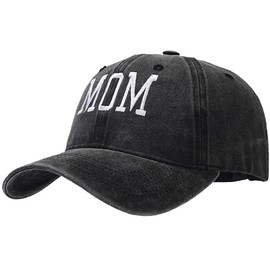XYIYI Vintage Baseball Cap Adjustable Distressed Washed Baseball Cap for Men and Women, mom black