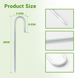 Heavy Duty Tent Pegs Metal - 4 Pack 12Inch Galvanised Steel J-Shape Ground Pegs for Camping, Garden, Gazebo, Trampoline, Football Net (Silver)