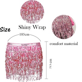 LuckyMoon Belly Dance Skirt Hip Scarf, Sequin Tassel Belly Dancing Skirt Dance Hip Belt Latin Dance Hula Hip Scarf Pink