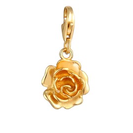 Nenalina Golden Rose Lobster Clasp Charm Pendant for Charm Bracelet 925 Sterling Silver 0403482020, Sterling Silver, Crystal