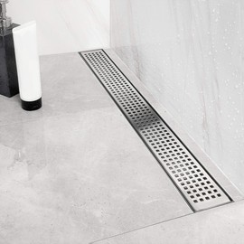 Neodrain 48-Inch Linear Shower Drain with Removable Quadrato Pattern Grate,Brushed 304 Stainless Steel Rectangle Shower Floor Drainr, Linear Drain with Leveling Feet,Hair Strainer