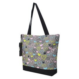 NGIL Medium Top Zipper Closure Canvas Tote Bag with Attached Matching Coin Purse For Moms and Nurses (Colorful Hearts-Black)