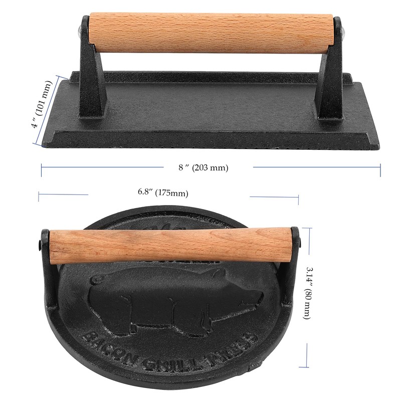 HEIHAK 2 Pack Black Cast Iron Grill Press, 7 x7