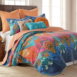 Levtex Home - Mackenzie Bedspread Set - Full Bedspread and Two Standard Shams - Bohemian - Teal, Orange, Yellow, Green, Blue - Bedspread (96X106in.) and Shams (20x26in.) - Cotton