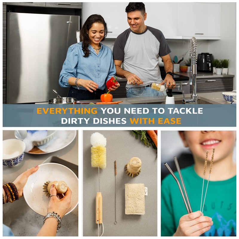 Bamboo Dish Brush Set – Eco Kitchen Cleaning Kit |