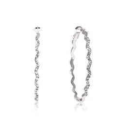 Silver Large Hoop Earrings | Crystal Rhinestone Wave Big Silver Hoop Earrings for Women Bling Diamond Hoop Earring with 925 Sterling Silver Post, Diamemer 50mm