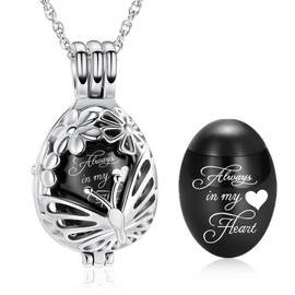 Mini Cremation Teardrop Butterfly Urn Necklace for Ashes Stainless Steel Hollow Mini Keepsake Urn for Women Men Cremation Memorial Pendant Keepsake Jewellery, Stainless Steel, Cubic Zirconia