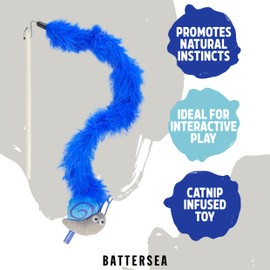 Rosewood Battersea Bugs Snail Teaser, Cat Teaser Wand, For Cats and Kittens, Blue, 7cm x 48cm for All Breed Sizes