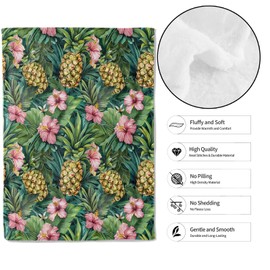 MIEPOS - Manta de piña tropical, 50 x 60 pulgadas, franela suave y ligera, coloridas flores de hibisco y hojas de selva en mantas verdes, regalos para mujeres, para decoración artística del hogar y
