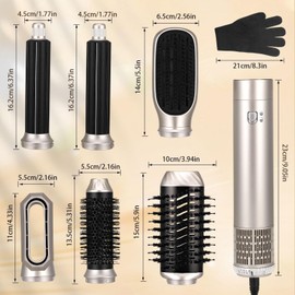 6 in 1 Haartrockner Warmluftbürste Set, Air Styler mit 6 Aufsätze zum Trocknen, Glätten, Volumen und Stylen, Ionen Pflege, 1200W Curler Richtkamm Lockenstab für Salon Hairstyling