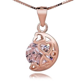 ladies sterling silver inlaid diamond moon represents my heart pendant necklace .for women girls.(f1340) (rose gold plated)