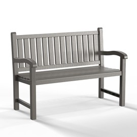 EasyUp Outdoor Bench, Waterproof & Weatherproof Garden Bench with Ergonomic Design, 2-Person Resin Bench for Porch, Deck, Patio, Outdoor, Garden & Park(Grey)