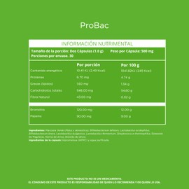 HBH Suplementos | ProBac | Probióticos con 6 Cepas + Manzana | 120 mil millones de UFC por porción | 60 Cápsulas | Suplemento Alimenticio