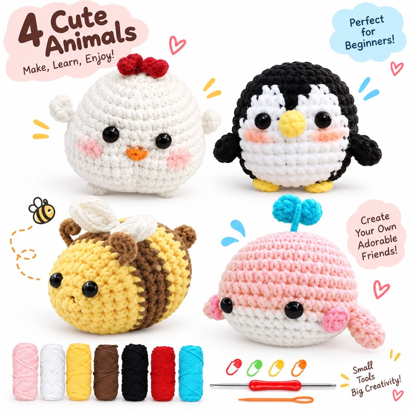 Animal Crochet Kit for Beginners – DIY Starter Set with
