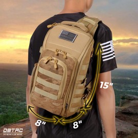 DBTAC Tactical Personal Defense EDC Bags & Packs | 10L Military Shoulder Backpack with Sling for Concealed Carry, Range, Travel, Hiking, Outdoor Sports (Brown Apatite)