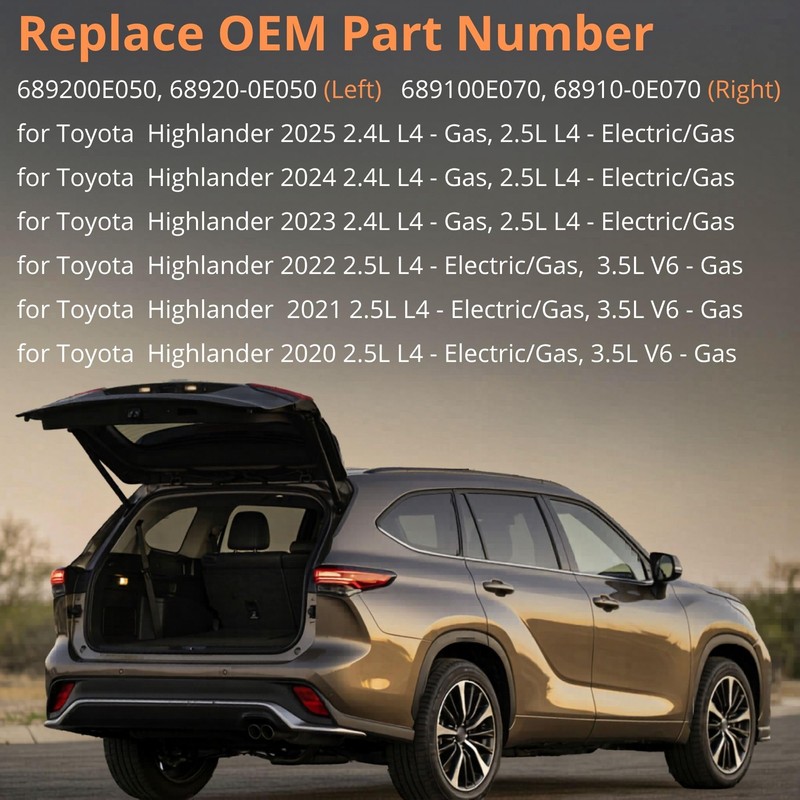 68920-0E050 68910-0E070 Power Liftgate Struts for 2020-2025 Toyota Highlander Rear