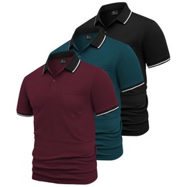 GEEK LIGHTING 3 Pack Mens Polo Shirts Short Sleeve Athletic Polo for Men Casual Moisture Wicking T-Shirts with Pocket