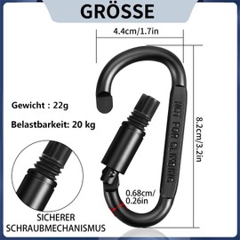 10Pcs Carabiner Clip 3.2"Caribeana Clips with Screw Lock, 10 Colours