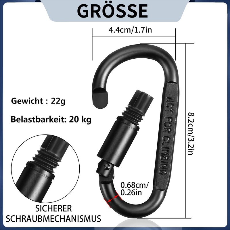 10Pcs Carabiner Clip 3.2"Caribeana Clips with Screw Lock, 10 Colours