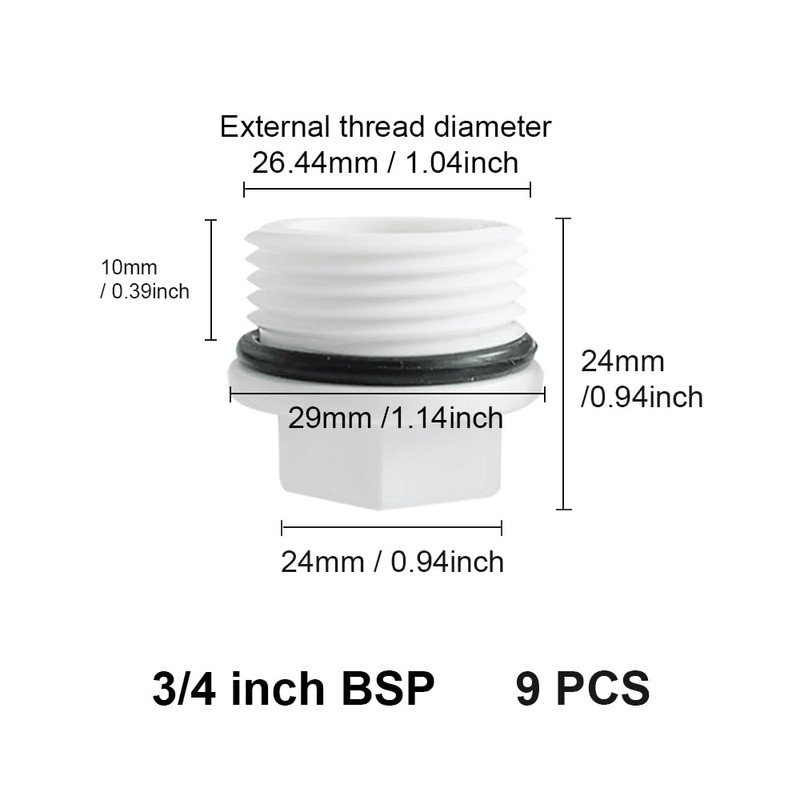 HLIWS 9 Pcs 3/4-inch BSP Threaded Blanking Cap,Drain Cap Seal,Appliance