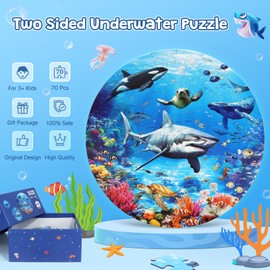 DIGOBAY Underwater Ocean Floor Puzzle for Kids Ages 4-6, Shark Toys for Boys Girls, 70 Pieces Large Jigsaw Shark Puzzles for Kids Ages 3-8, Educational Ocean Animals Toys for Birthday Christmas