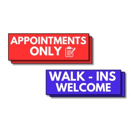 Appointment Only & Walk In's Welcome Vinyl Labels, 2 Designs 4 Pack 9 x 3 in UV Resistant, Weatherproof, Waterproof, Appointment Only & Walk In's Welcome Vinyl Sticker Signs for businesses and
