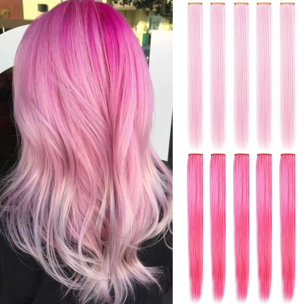 MOSCSMDY 10 Pieces 21 Inch Light Pink & Pink Hair